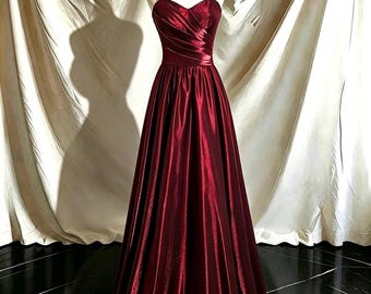 Sparkly Wine Red Gown, Shimmering Prom Dress, Back to School Ball Outfit, Romantic Garden Theme Wedding Guest Dress, Premium Gift