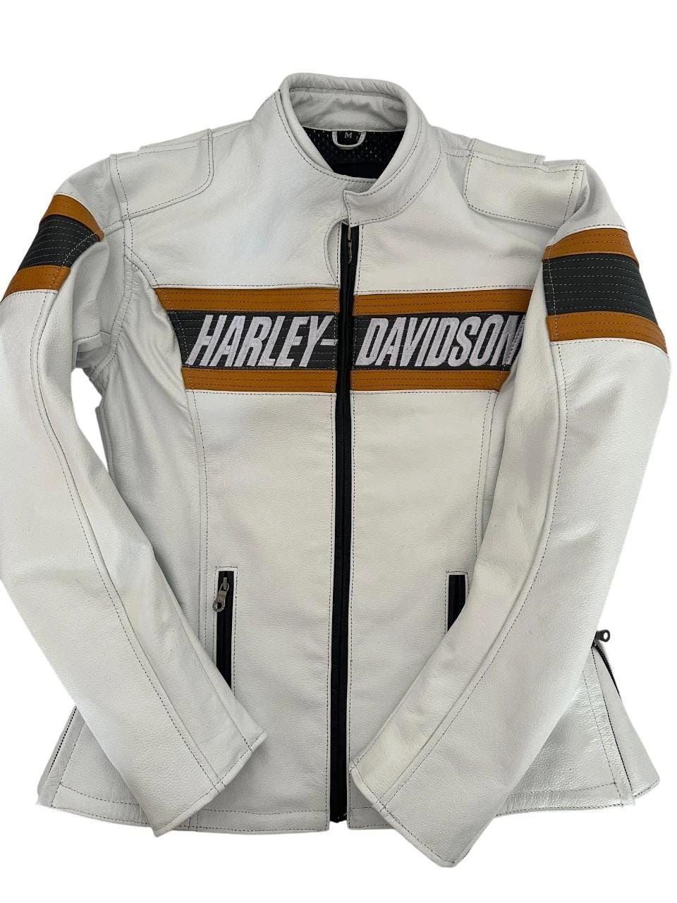 Harley Davidson White Leather Jacket - Etsy