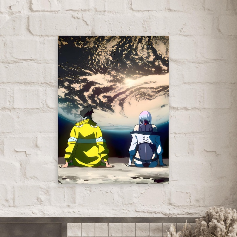 Cyberpunk Edgerunners Poster, Anime Sci Fi Wall Art, Moon Scene Print, Futuristic Anime Decor, Cyberpunk Room Poster image 2