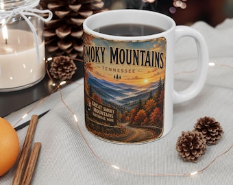 Smoky Mountains Vintage Autumn Scene Mug | National Park Travel Coffee Cup