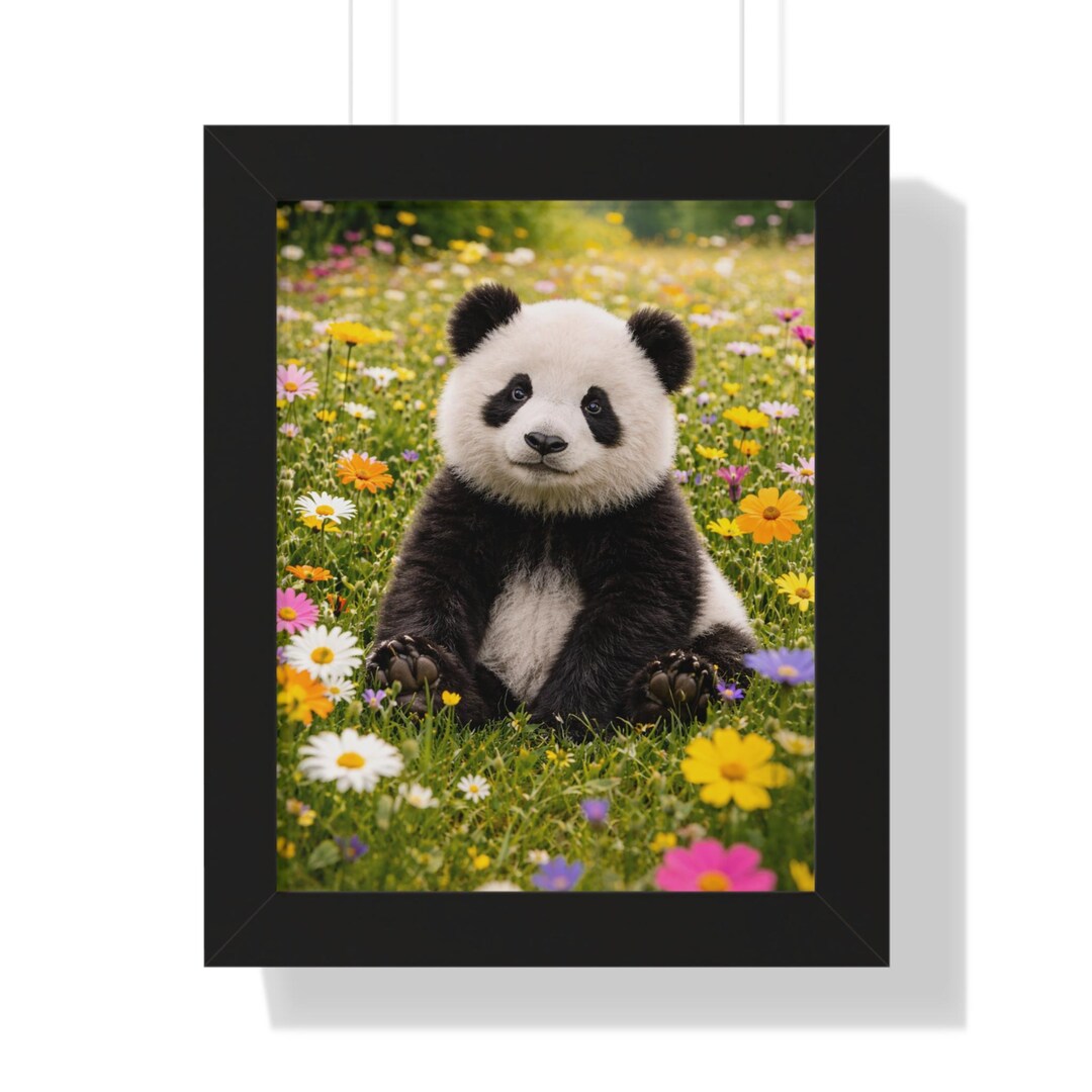 Framed Vertical Poster, Nursery Art, Panda With Flowers - Etsy