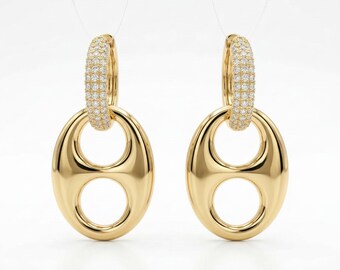 Gold Filled Pave Crystal Oval Drop Earrings, Dangle Bridal Fine Jewelry