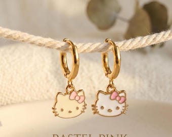 Kawaii Cat Gold Huggie Earrings, Minimal Charm Hoops, Nostalgic Dainty Gift, Everyday Jewelry