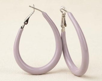 Lilac Enamel Teardrop Hoop Earrings - Minimalist Pastel Lightweight Spring Jewelry