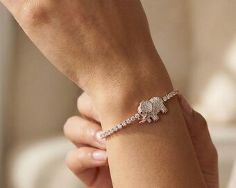 Good Luck Elephant Charm Bracelet Rose Gold Adjustable Dainty Fortune Jewelry