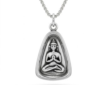 Silver Buddha Pendant Meditation Necklace Spiritual Mindfulness Yoga Gift, Zen Chakra, Buddhist Jewelry