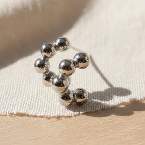 Minimalist Stainless Steel Beaded C Shape Hoop Earrings Modern Everyday Small Silver Lightweight Simple