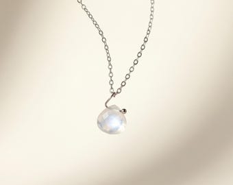 Floating Moonstone Pendant Necklace, Adjustable Stainless Steel Dainty Layering, Ethereal Gemstone, Boho Minimalist Jewelry