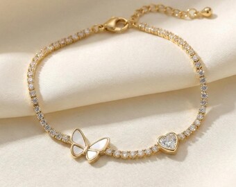Dainty Crystal Pave Butterfly Bracelet Rose Gold-Filled Bridal Jewelry Romantic Everyday Sparkle