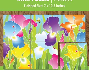 Printable Iris Flowers Adaptive Mini Puzzle | Visual Travel Activities for Kids, Seniors & Therapy | 6–24 Piece | PDF