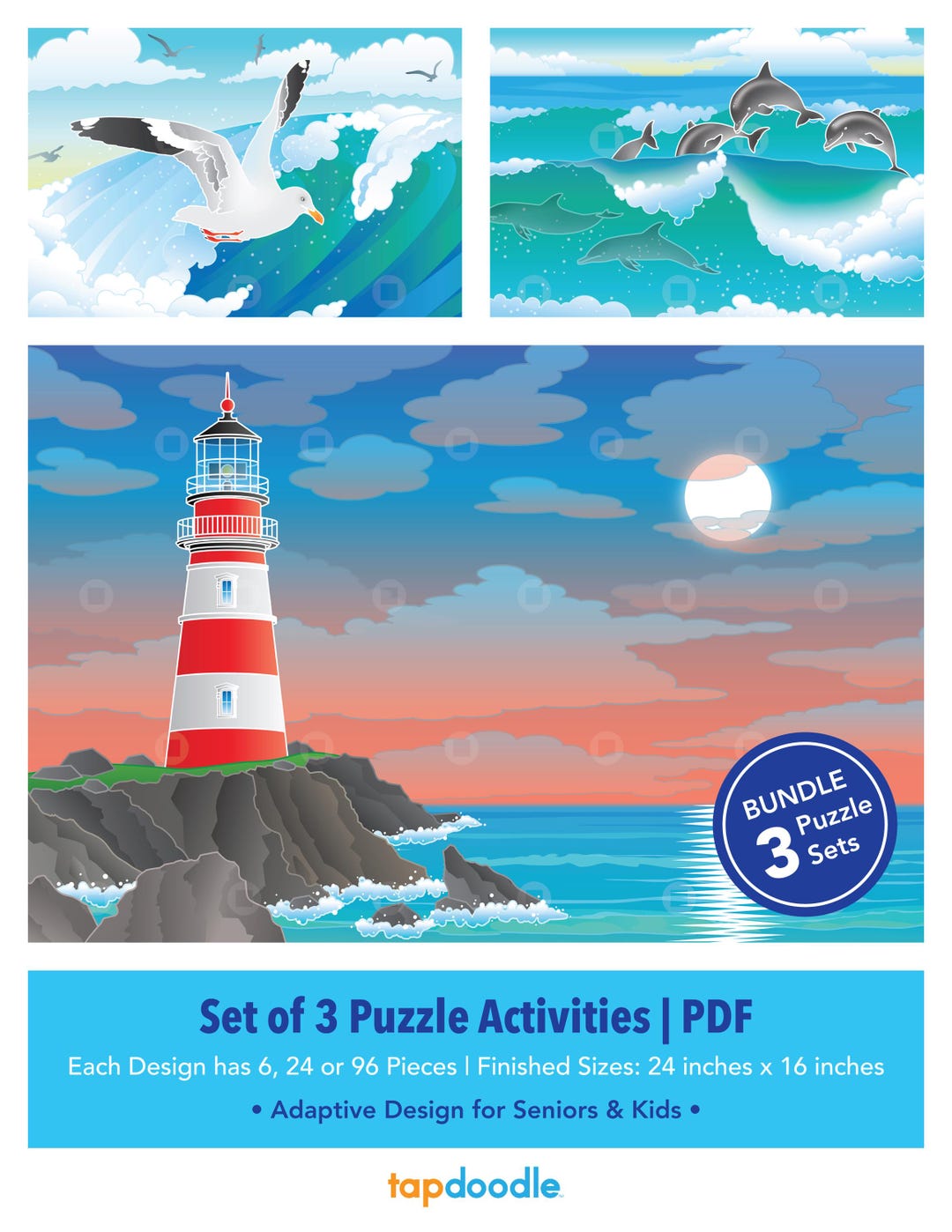 Set of 3 Printable Coastal Adaptive Puzzle Activities | Visual Exercise ...