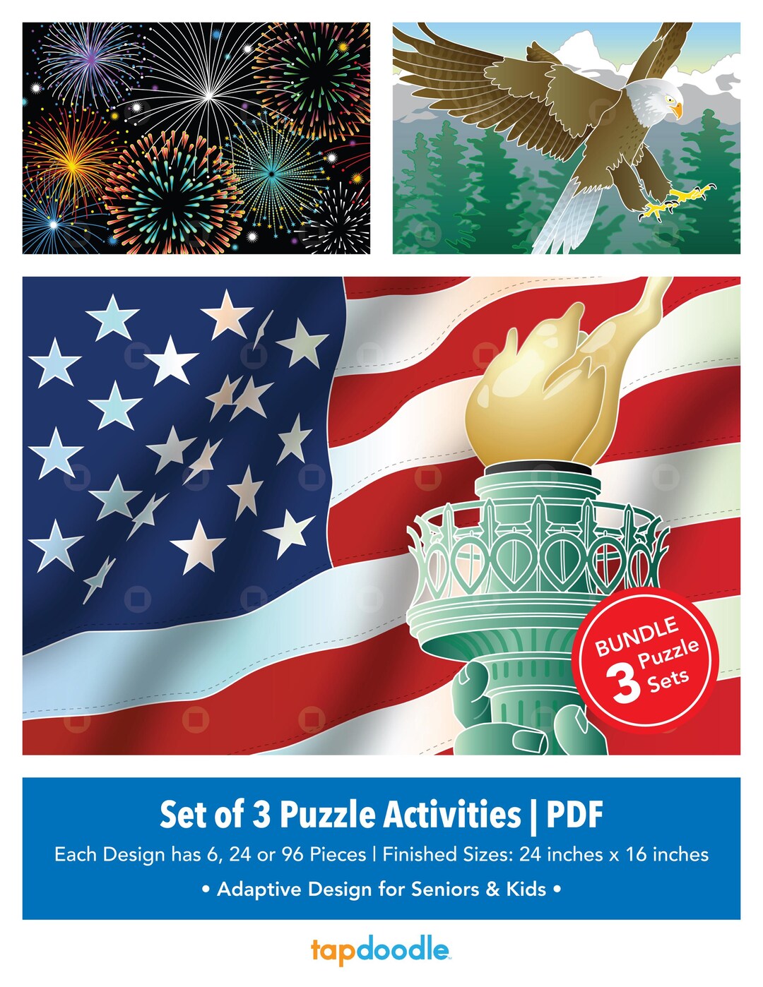 Set of 3 Printable 4th of July Adaptive Puzzle Activities | Visual ...