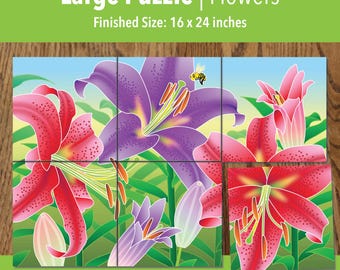 Printable Lily Flower Adaptive Puzzle Activities | Visual Exercise for Kids, Seniors & Therapy | 6–96 Piece | PDF
