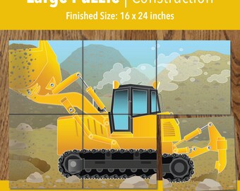Printable Bulldozer Adaptive Puzzle Activities | Visual Exercise for Kids, Seniors & Therapy | 6–96 Piece | PDF