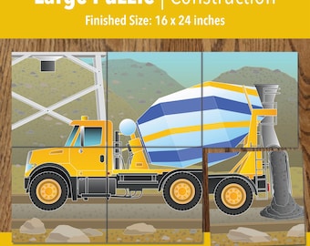 Printable Cement Truck Adaptive Puzzle Activities | Visual Exercise for Kids, Seniors & Therapy | 6–96 Piece | PDF