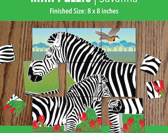 Printable Zebra Adaptive Mini Puzzle | Visual Travel Activities for Kids, Seniors & Therapy | 9–25 Piece | PDF