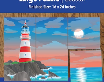 Printable Lighthouse Adaptive Puzzle Activities | Visual Exercise for Kids, Seniors & Therapy | 6–96 Piece | PDF