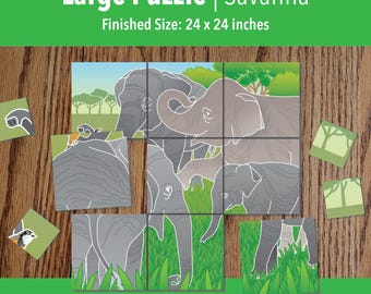 Printable Elephant Adaptive Puzzle Activities | Visual Exercise for Kids, Seniors & Therapy | 9–144 Piece | PDF