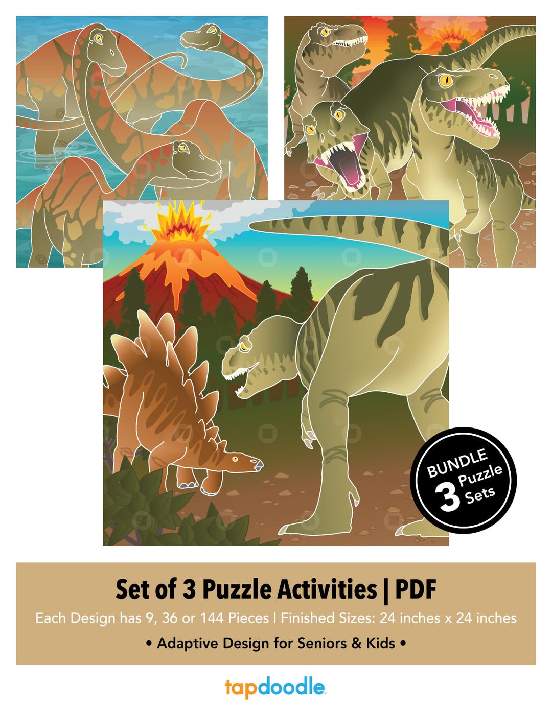 Set of 3 Printable Dinosaur Adaptive Puzzle Activities | Visual ...