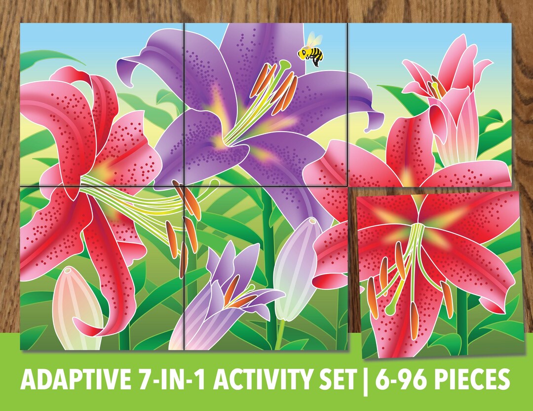Printable Lily Flower Adaptive Puzzle Activity | Visual Exercise for ...