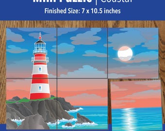 Printable Lighthouse Adaptive Mini Puzzle | Visual Travel Activities for Kids, Seniors & Therapy | 6–24 Piece | PDF