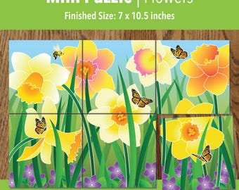 Printable Spring Daffodil Adaptive Mini Puzzle | Visual Travel Activities for Kids, Seniors & Therapy | 6–24 Piece | PDF
