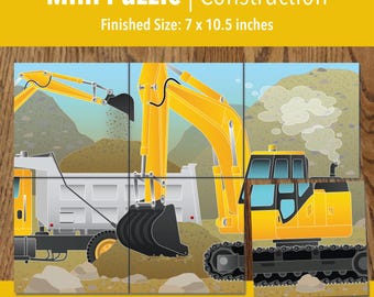 Printable Excavator Adaptive Mini Puzzle | Visual Travel Activity for Kids, Seniors & Therapy | 6–24 Piece | PDF