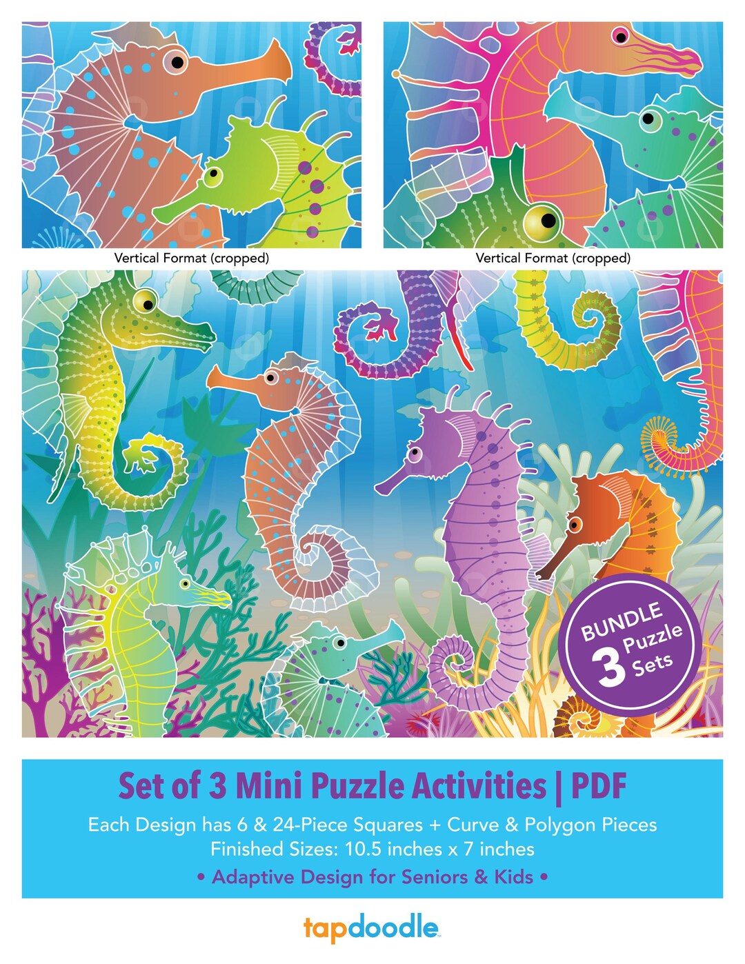 Set of 3 Printable Seahorse Adaptive Mini Puzzles | Visual Travel ...