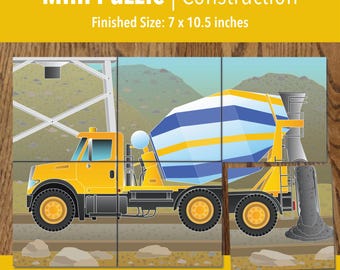 Printable Cement Truck Adaptive Mini Puzzle | Visual Travel Activities for Kids, Seniors & Therapy | 6–24 Piece | PDF