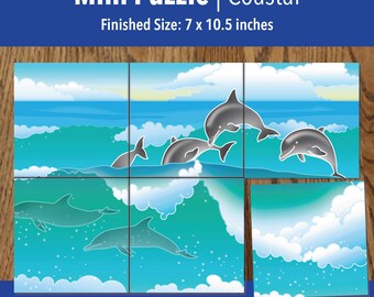 Printable Surfing Dolphins Adaptive Mini Puzzle | Visual Travel Activities for Kids, Seniors & Therapy | 6–24 Piece | PDF