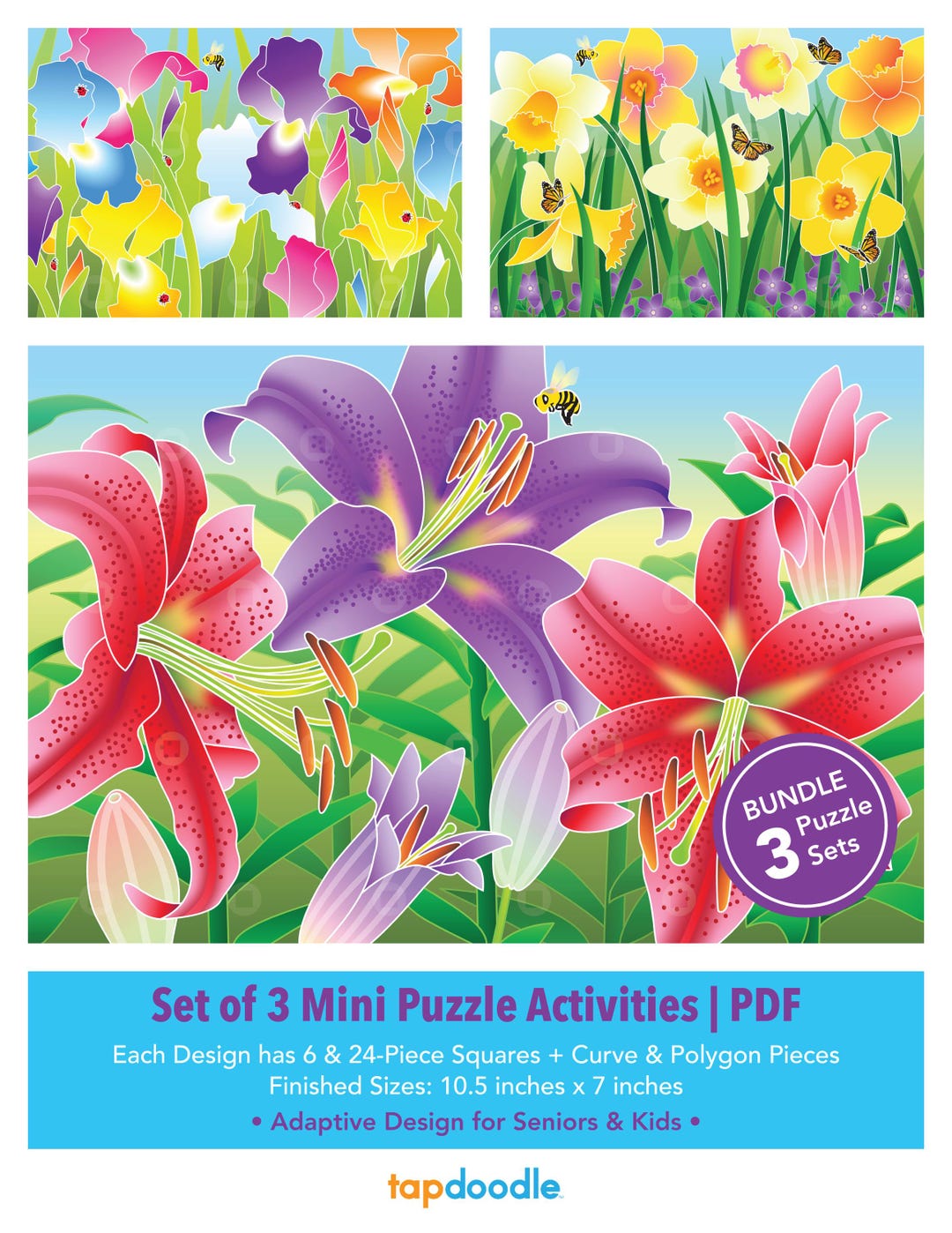 Set of 3 Printable Flower Adaptive Mini Puzzles | Visual Travel ...