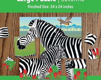 Printable Zebra Adaptive Puzzle Activities | Visual Exercise for Kids, Seniors & Therapy | 9–144 Piece | PDF