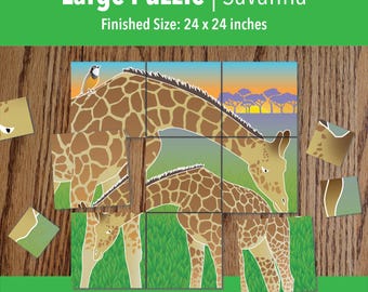 Printable Giraffe Adaptive Puzzle Activities | Visual Exercise for Kids, Seniors & Therapy | 9–144 Piece | PDF