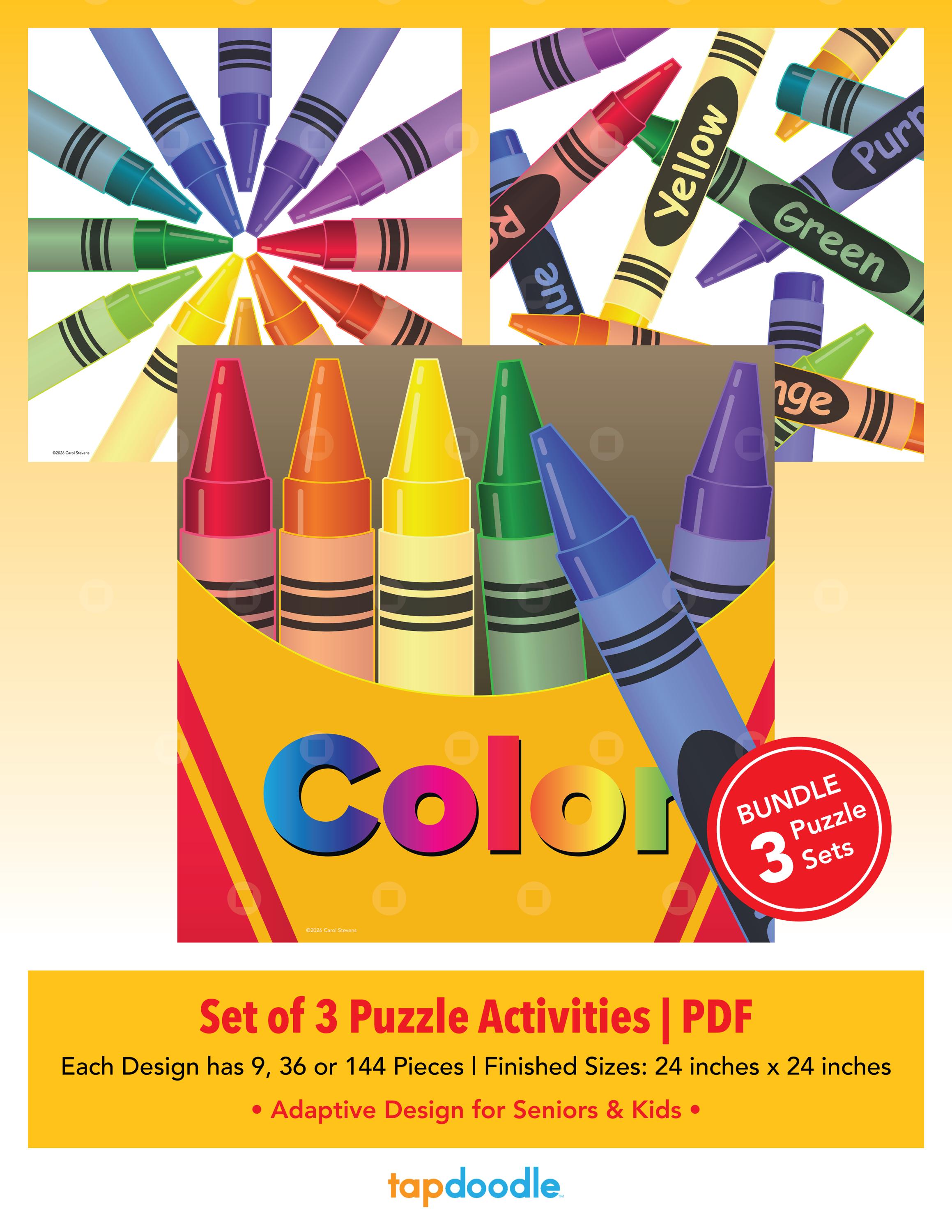 Set of 3 Printable Crayon Adaptive Puzzle Activities | Visual Exercise ...