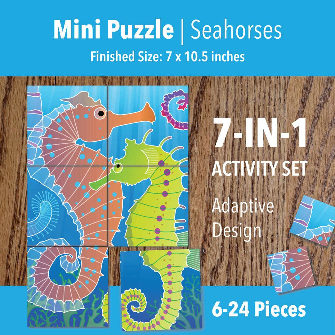 Printable Seahorse Duo Adaptive Mini Puzzle | Visual Travel Activity ...