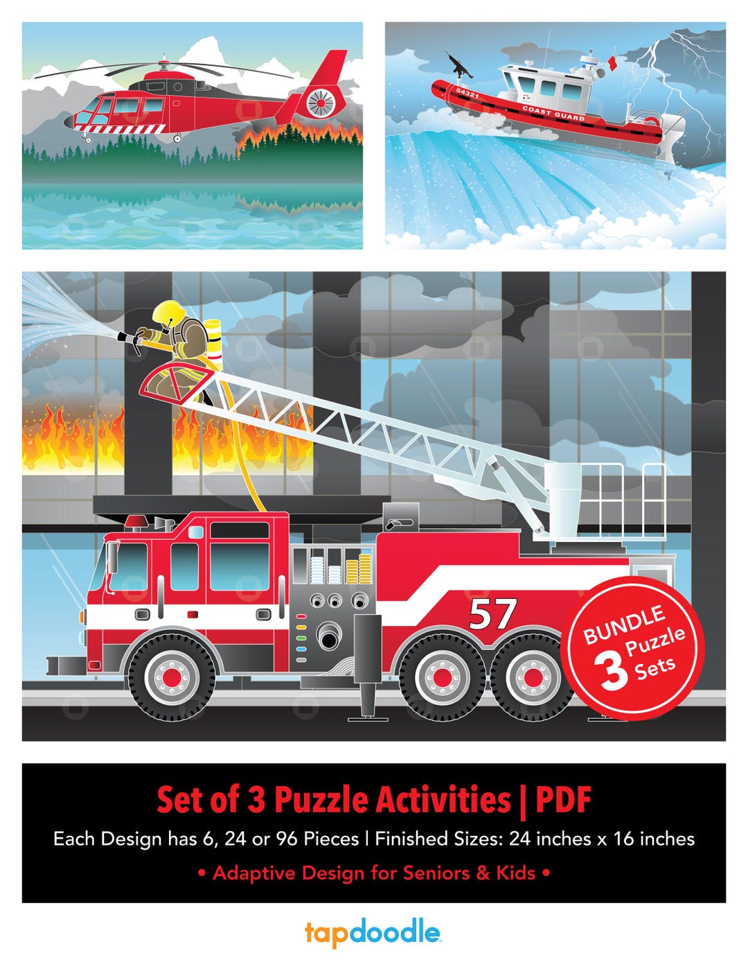 Set of 3 Printable Emergency Vehicle Adaptive Puzzle Activities ...