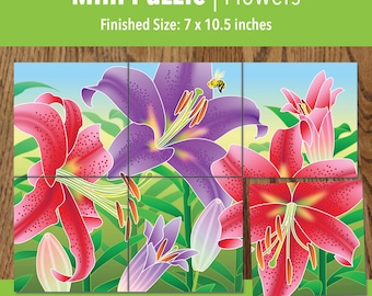 Printable Lily Flower Adaptive Mini Puzzle | Visual Travel Activities for Kids, Seniors & Therapy | 6–24 Piece | PDF