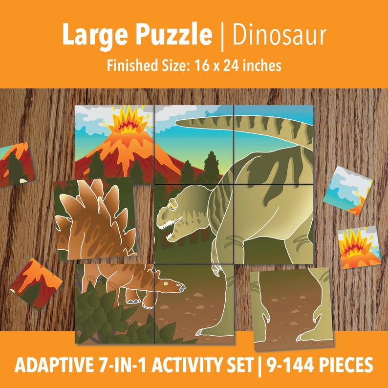 Printable T-rex Stegosaurus Adaptive Puzzle Activities | Visual ...