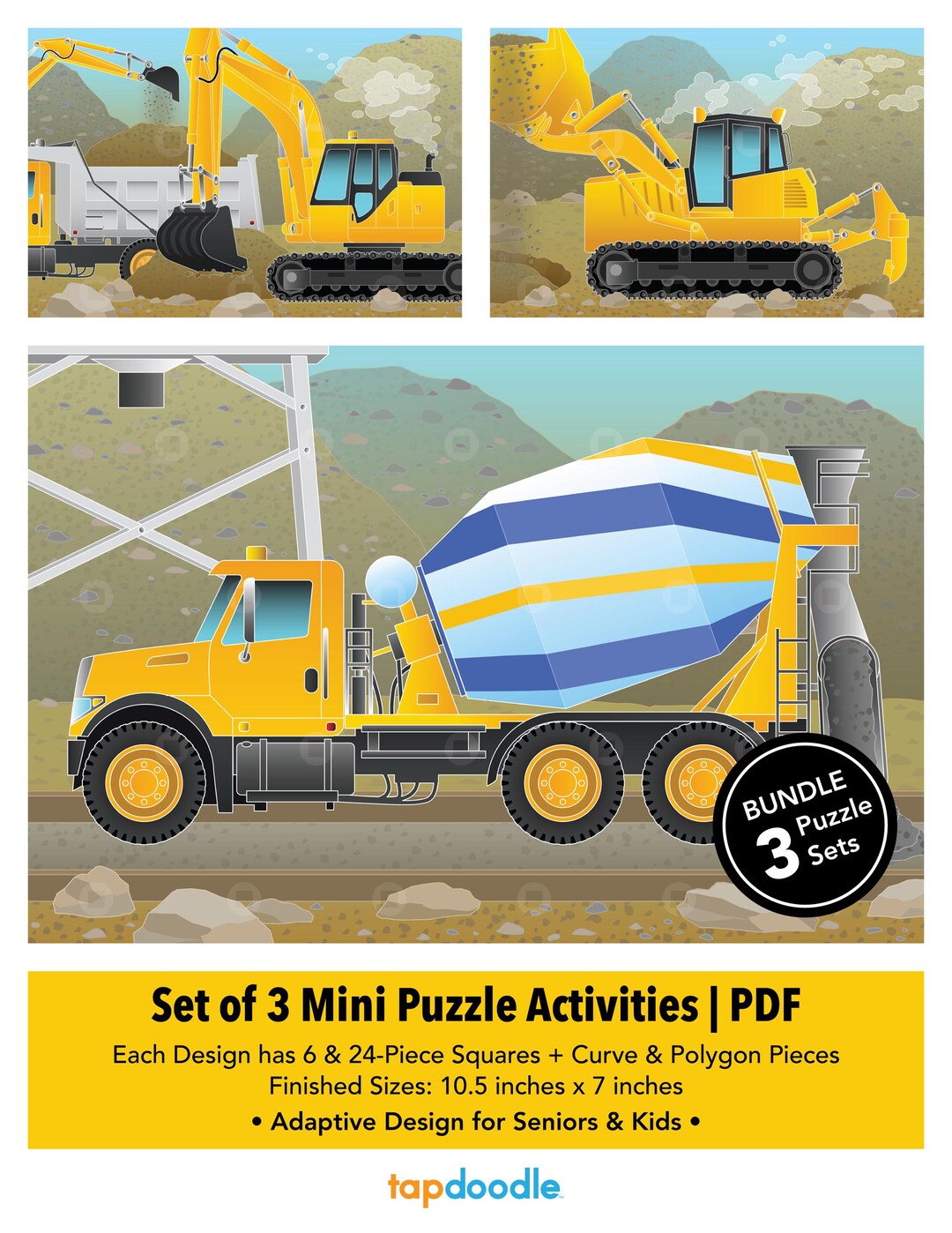 Set of 3 Printable Construction Adaptive Mini Puzzles | Visual Travel ...