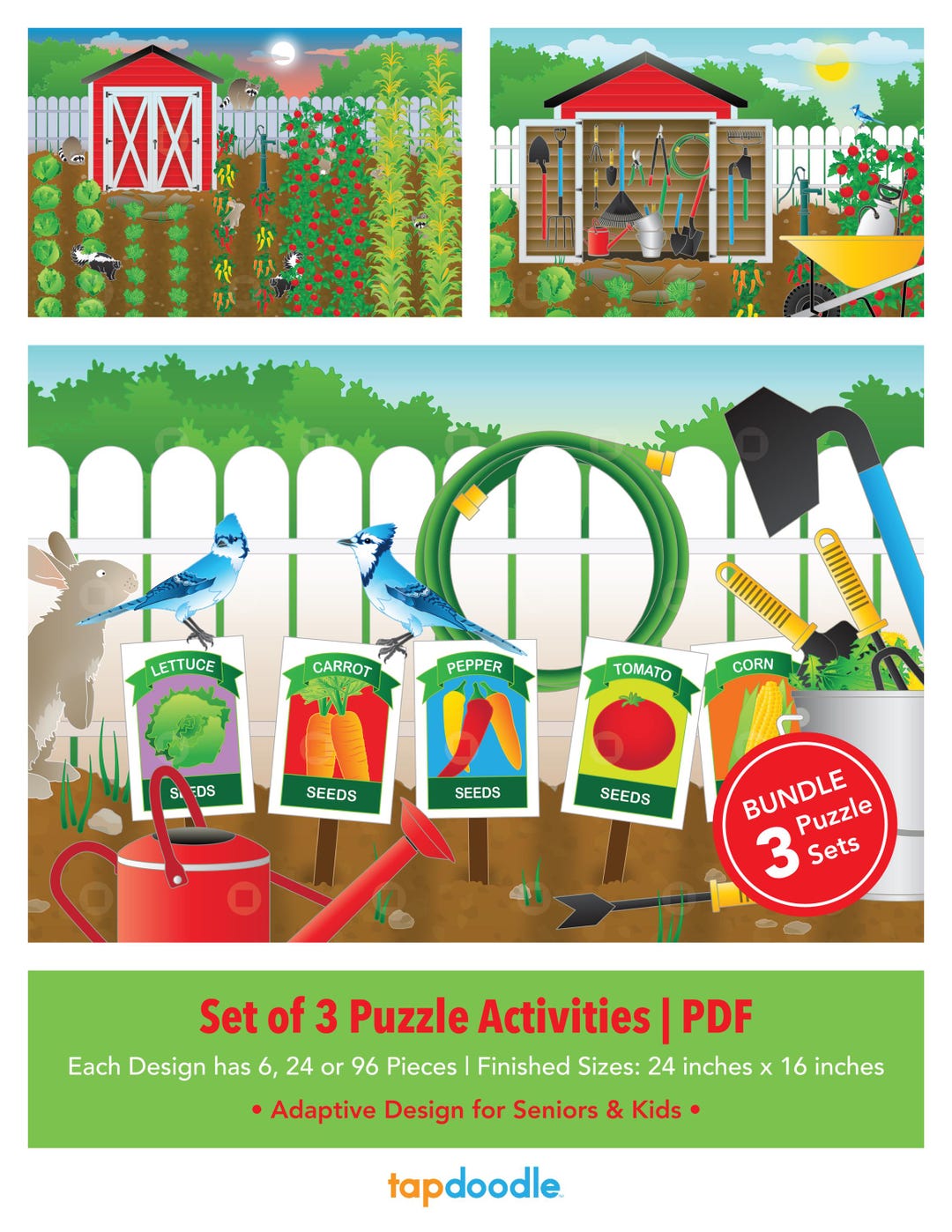 Set of 3 Printable Garden Adaptive Puzzle Activities | Visual Exercise ...