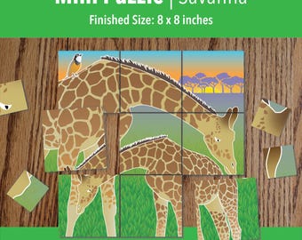 Printable Giraffe Adaptive Mini Puzzle | Visual Travel Activities for Kids, Seniors & Therapy | 9–25 Piece | PDF