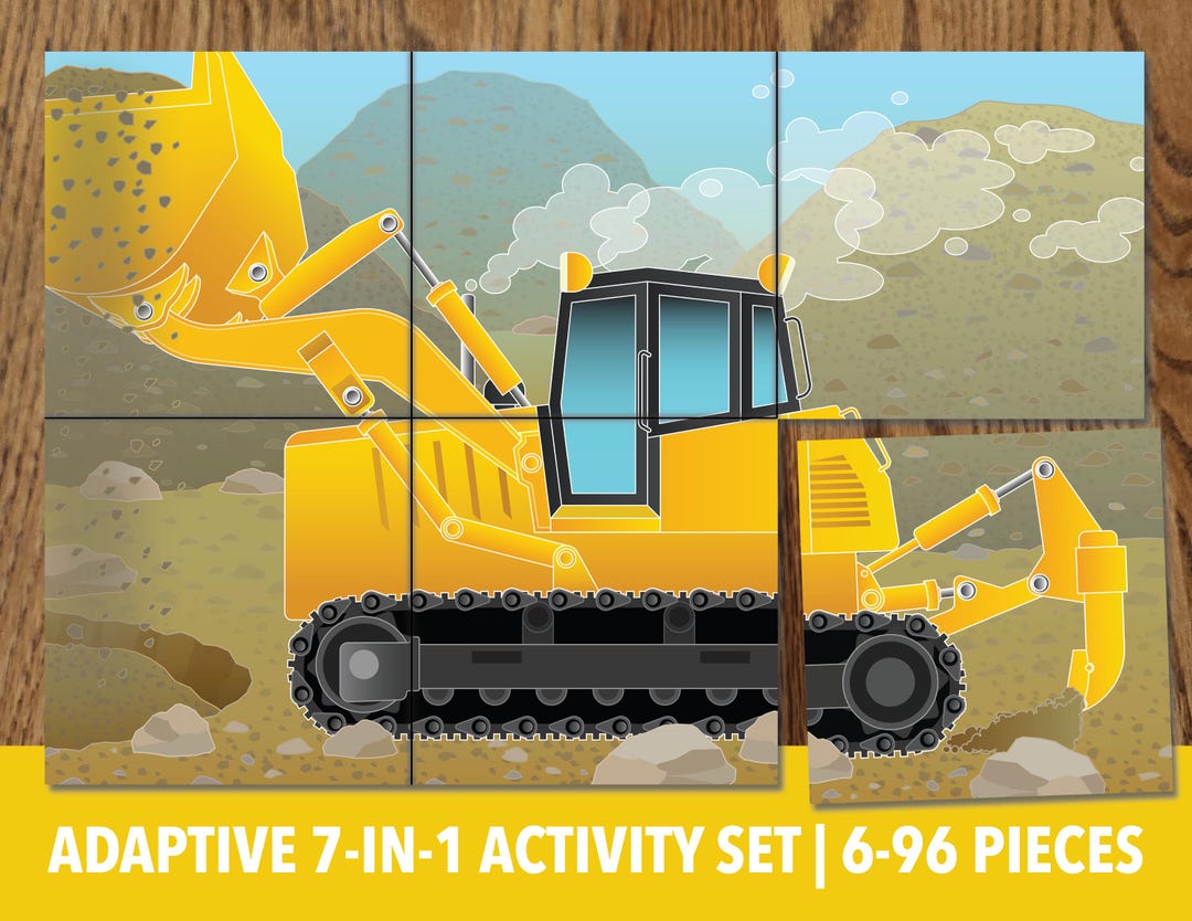 Printable Bulldozer Adaptive Puzzle Activity | Visual Exercise for Kids ...