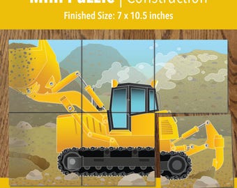 Printable Bulldozer Adaptive Mini Puzzle | Visual Travel Activity for Kids, Seniors & Therapy | 6–24 Piece | PDF