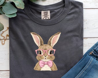 Camiseta de conejito con gafas / Ilustración de conejo, camiseta de algodón suave