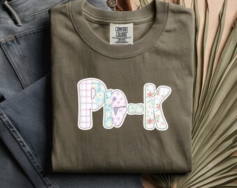 Camiseta con letras patchwork Prov-K / estampado de cuadros florales pastel