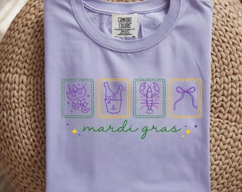 Camiseta/máscara Mardi Gras Icons, cuentas, flor de lis, lazo