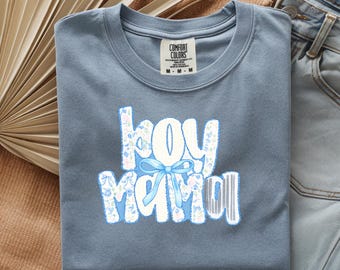 Camiseta para mamá de niño / Escritura floral azul