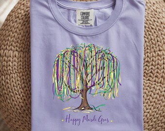 Camiseta con árbol de Mardi Gras / Camiseta teñida en prenda Comfort Colors