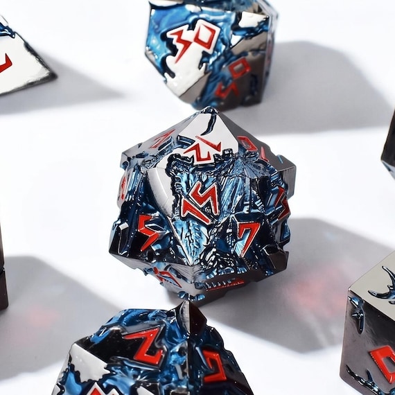 Arcane Thunder Storm dice set, dark metallic with lightning cracks