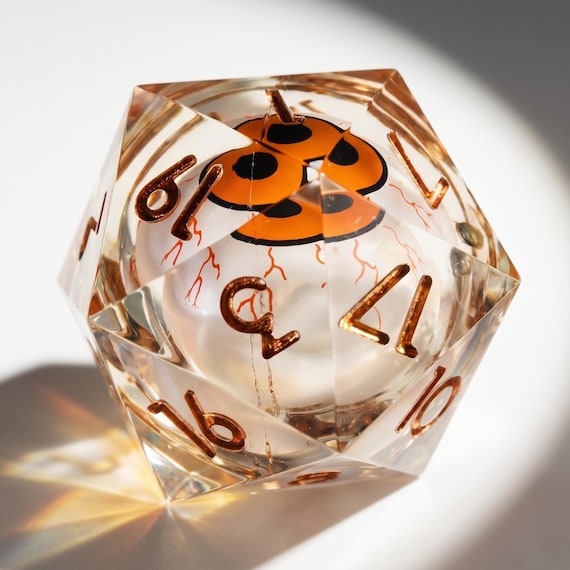 The Watcher dice set, crystal resin with arcane eye inclusion